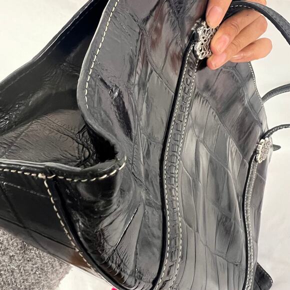 Brighton Black Croc Embossed Leather Shoulder Bag Rectangle Purse 14 x 8 - Picture 10 of 12
